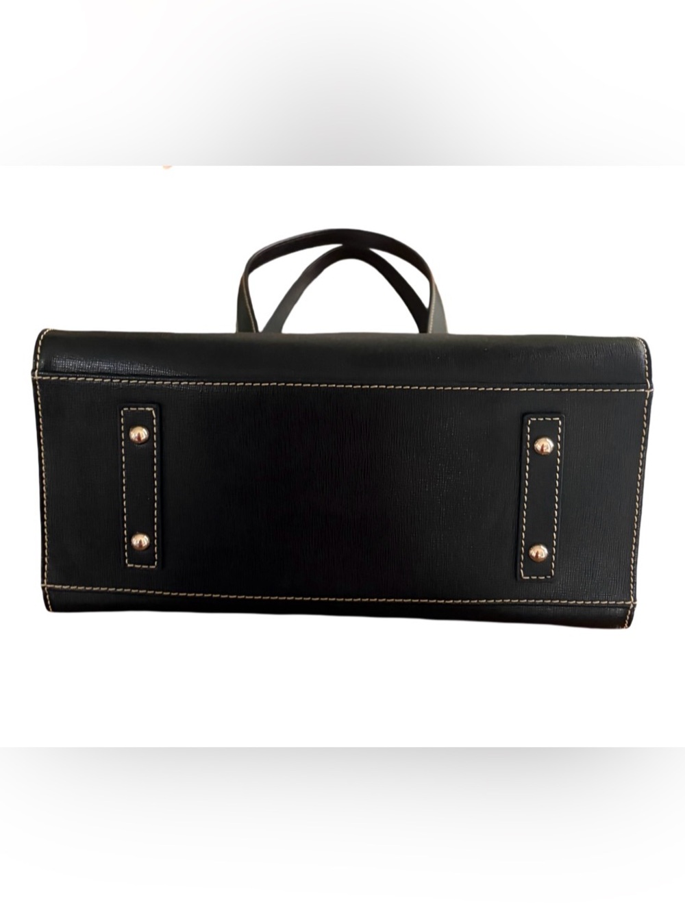 Dooney & Bourke Black Saffiano Leather Shopper Tote Bag | Gold Logo Badge - Picture 7 of 15